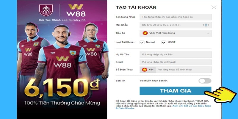 Hướng dẫn đăng ký tài khoản W88